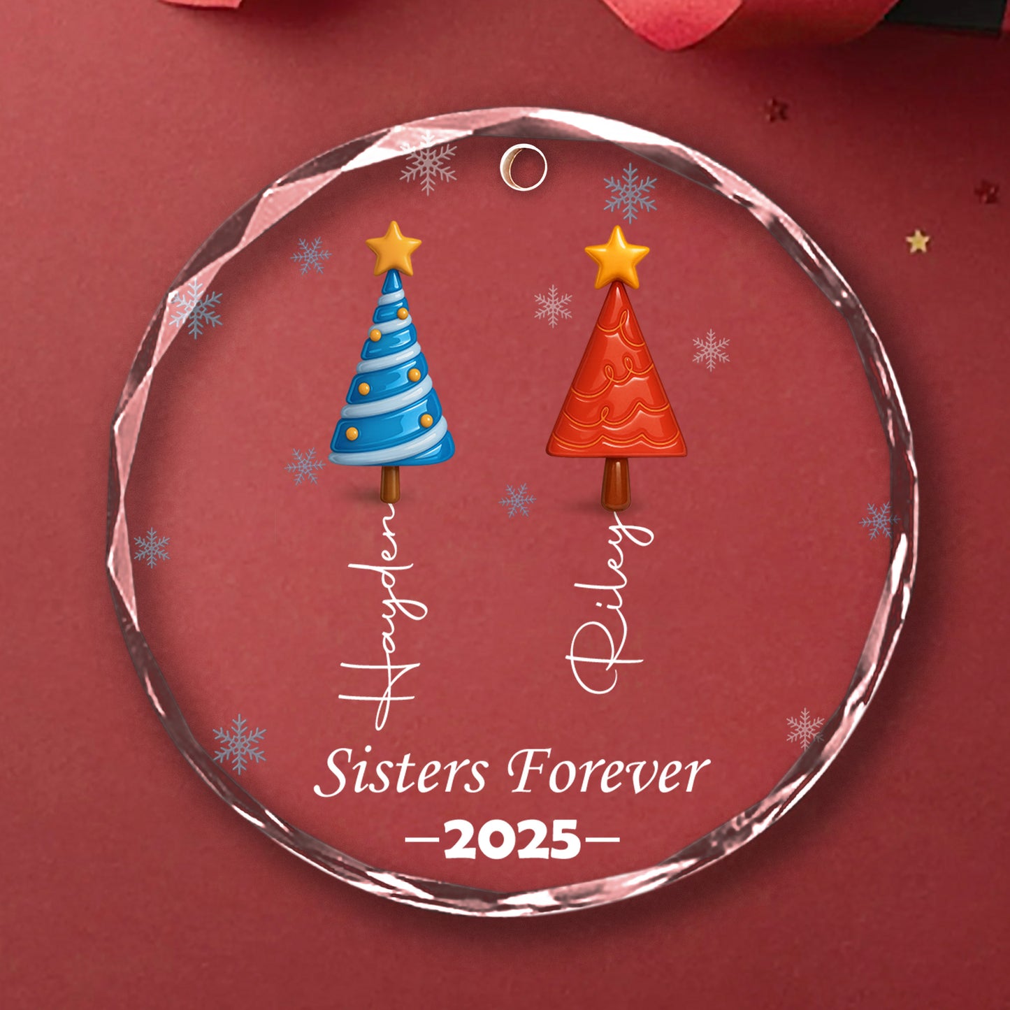 Sisters Tree of Love – Custom Personalized Glass Ornament - INK_24