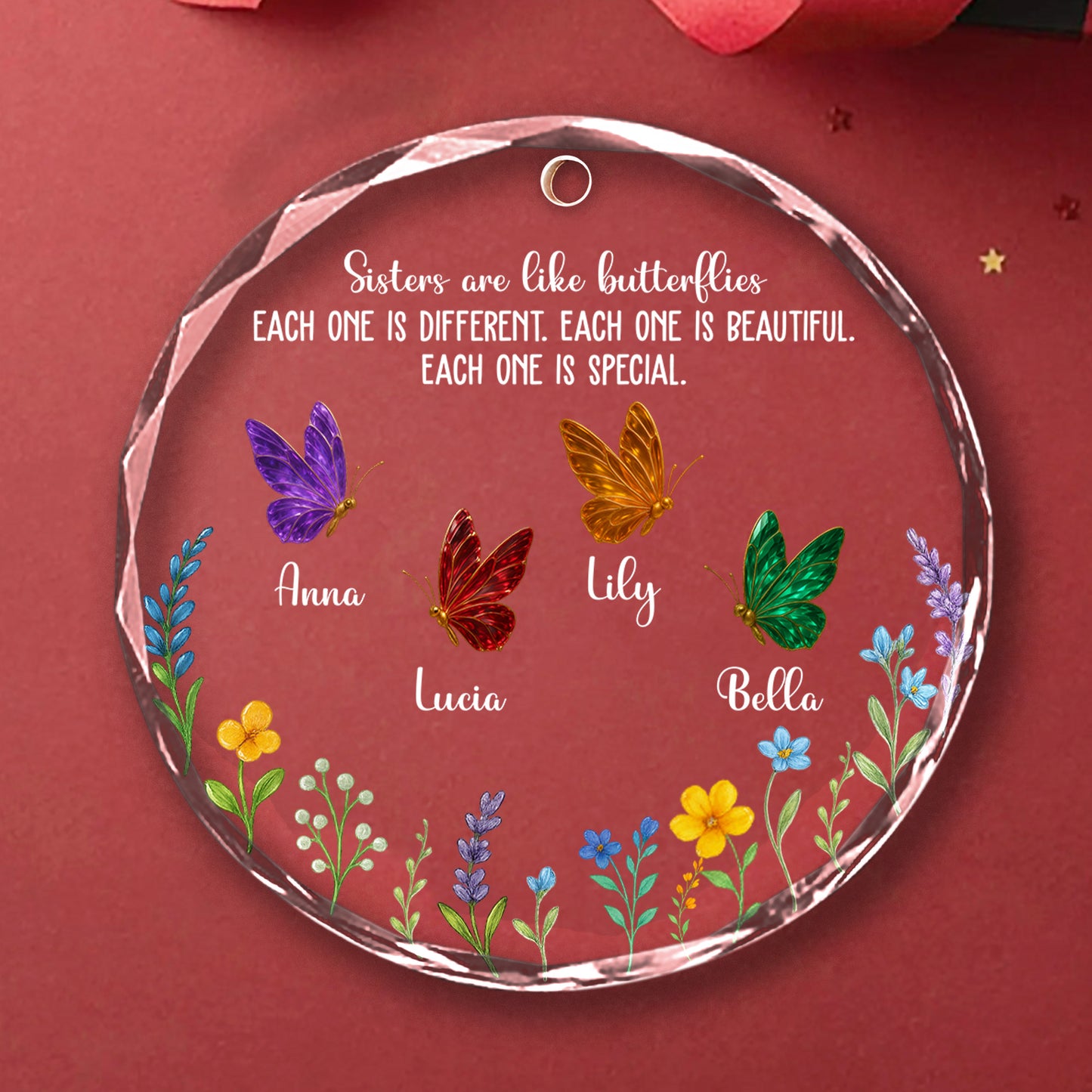 Sisters at Christmas – Custom Personalized Glass Ornament - INK_20