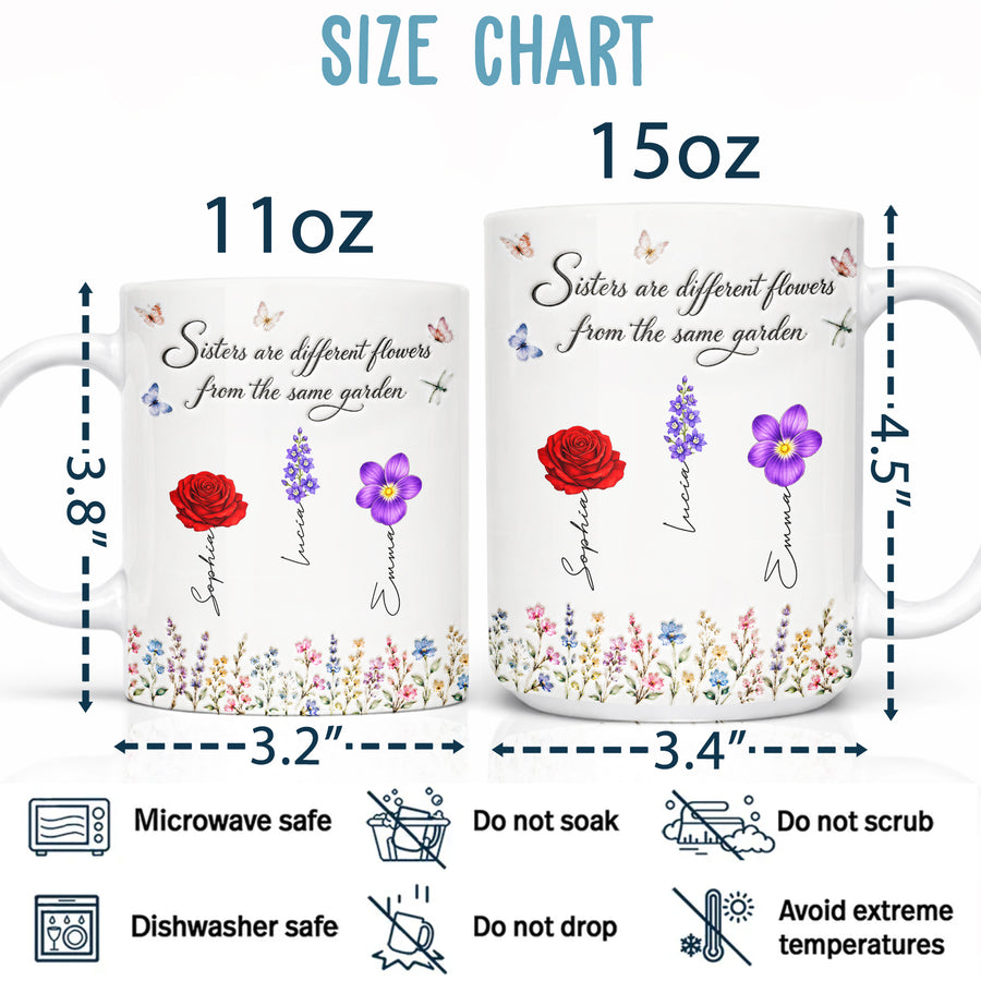 Sisters Different Flowers Garden Bond - Personalized White Mug - MUG_BTE1 9