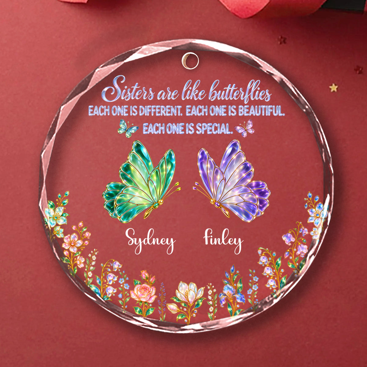 Sisters Are Like Butterflies - Personalized Round Glass Ornament - RGO_SIB3 9