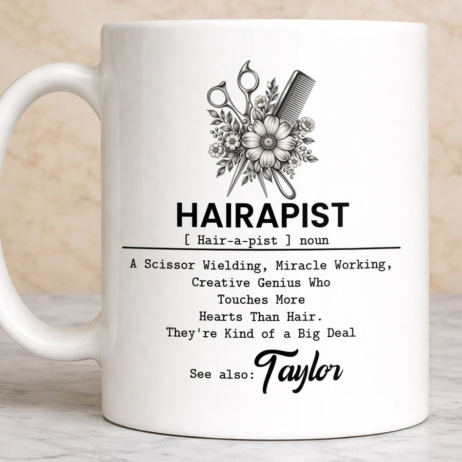 Hairapy: A Creative Genius'S Definition - Personalized White Mug - MUG_HAIR1