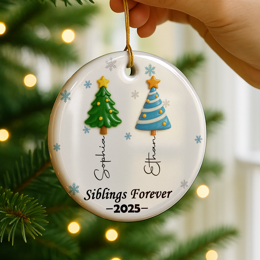 Forever Friends Tree Names Siblings Name Tree of Forever Love - Custom Personalized Ceramic Ornament - INK_8