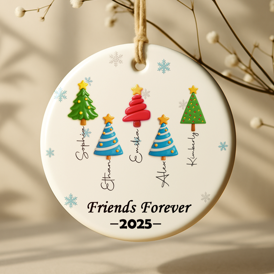 Forever Friends Tree Names Siblings Name Tree of Forever Love - Custom Personalized Ceramic Ornament - INK_8