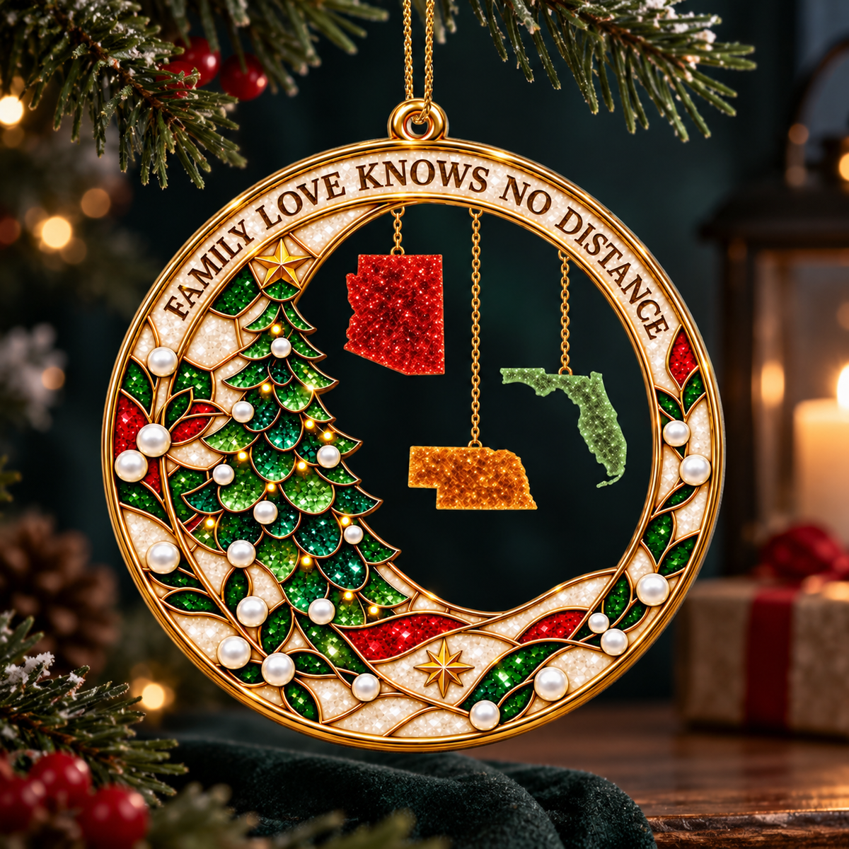 Family Love Connects Across The Miles - Custom Acrylic Ornament - CAO_FAM2 4
