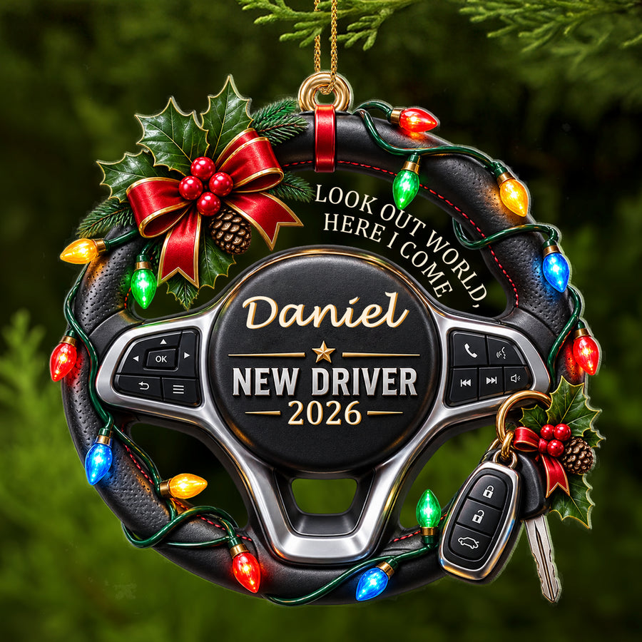 New Driver'S Festive Steering Wheel - Custom Acrylic Ornament - CAO_XMAS5 1