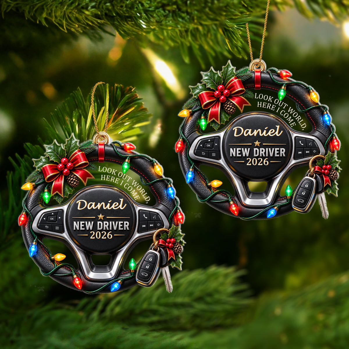 New Driver'S Festive Steering Wheel - Custom Acrylic Ornament - CAO_XMAS5 5