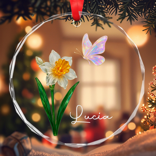 A Blooming Gift for Flower Lovers - Personalized Custom Circle Glass Ornament - INK_3