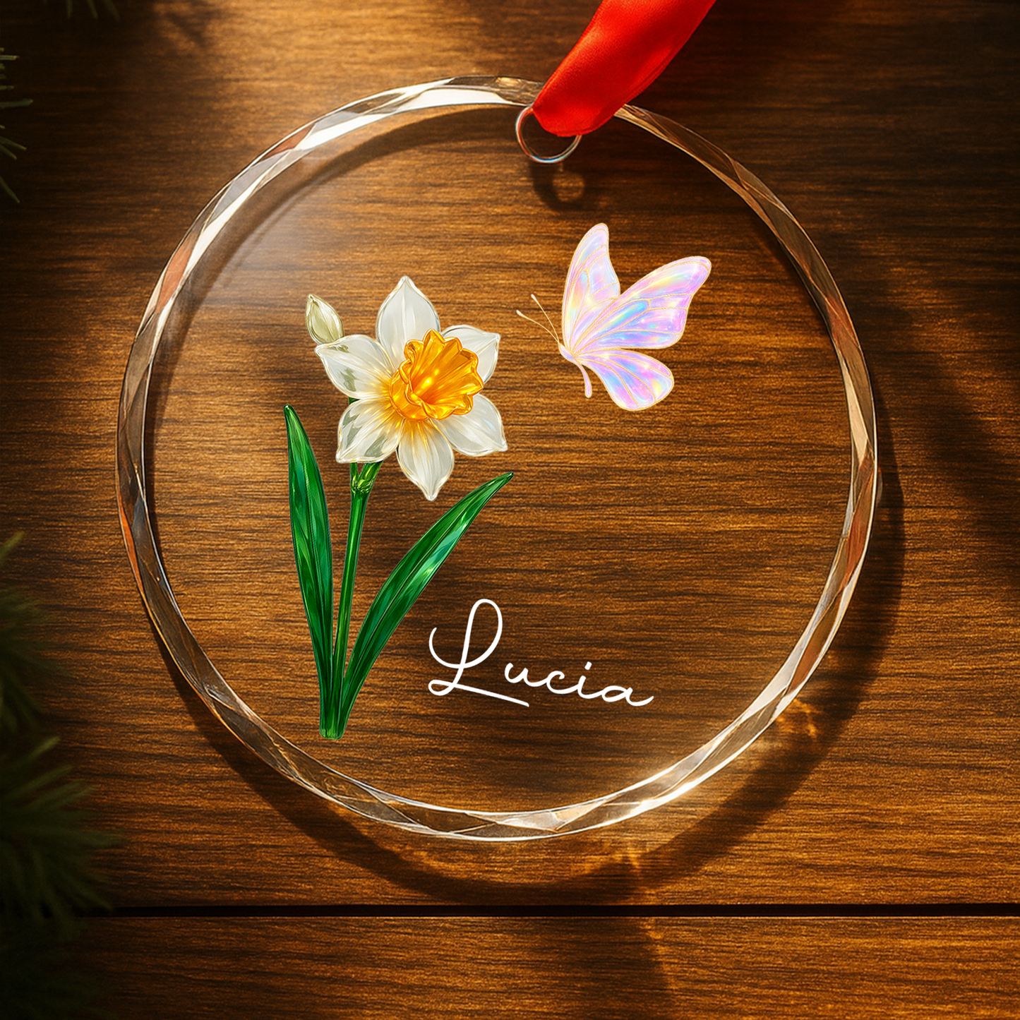A Blooming Gift for Flower Lovers - Personalized Custom Circle Glass Ornament - INK_3
