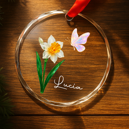 A Blooming Gift for Flower Lovers - Personalized Custom Circle Glass Ornament - INK_3