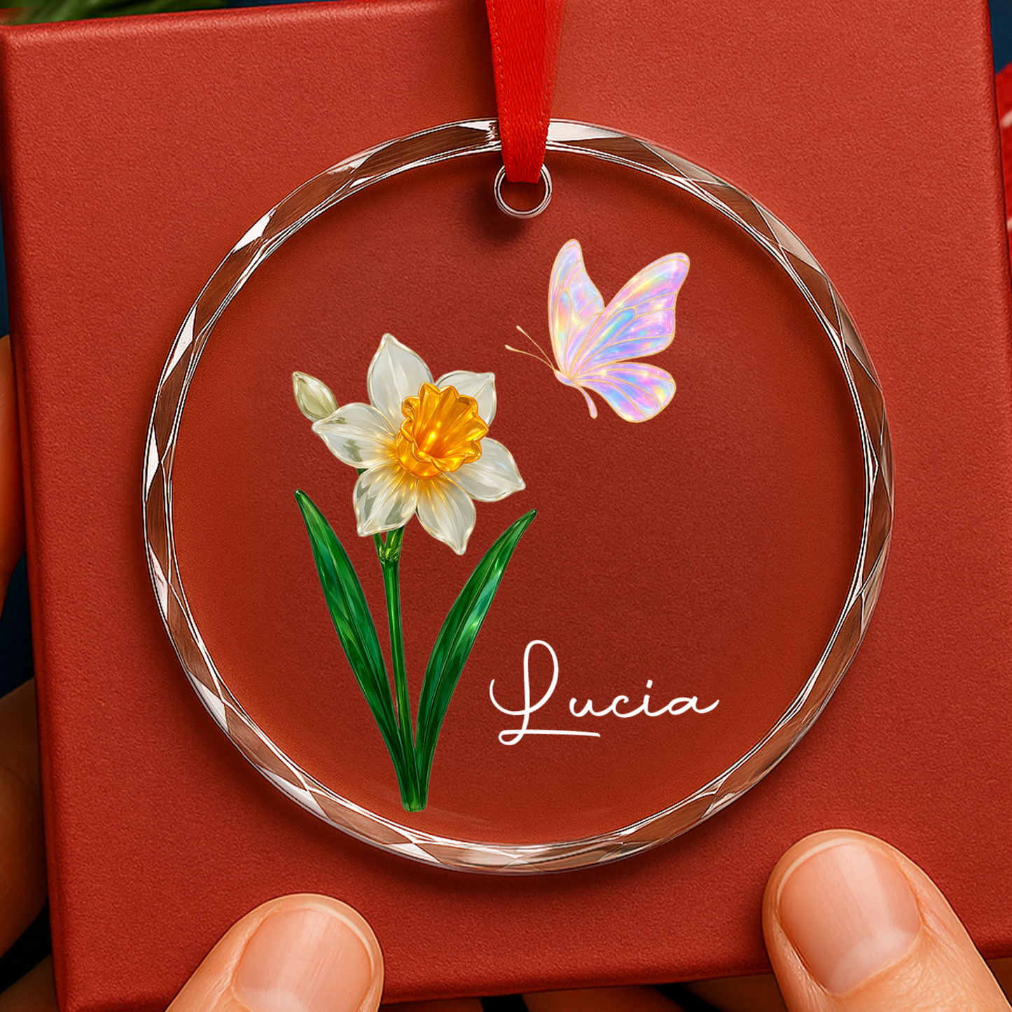 A Blooming Gift for Flower Lovers - Personalized Custom Circle Glass Ornament - INK_3
