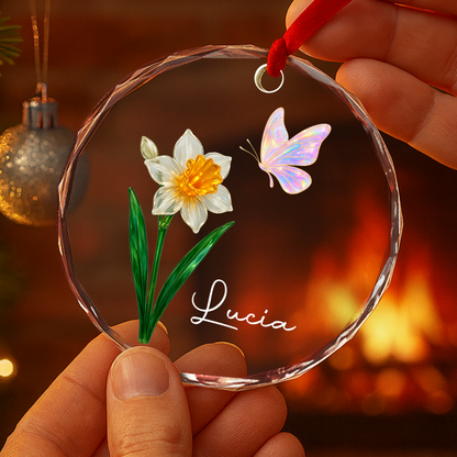 A Blooming Gift for Flower Lovers - Personalized Custom Circle Glass Ornament - INK_3