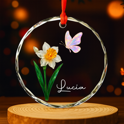 A Blooming Gift for Flower Lovers - Personalized Custom Circle Glass Ornament - INK_3