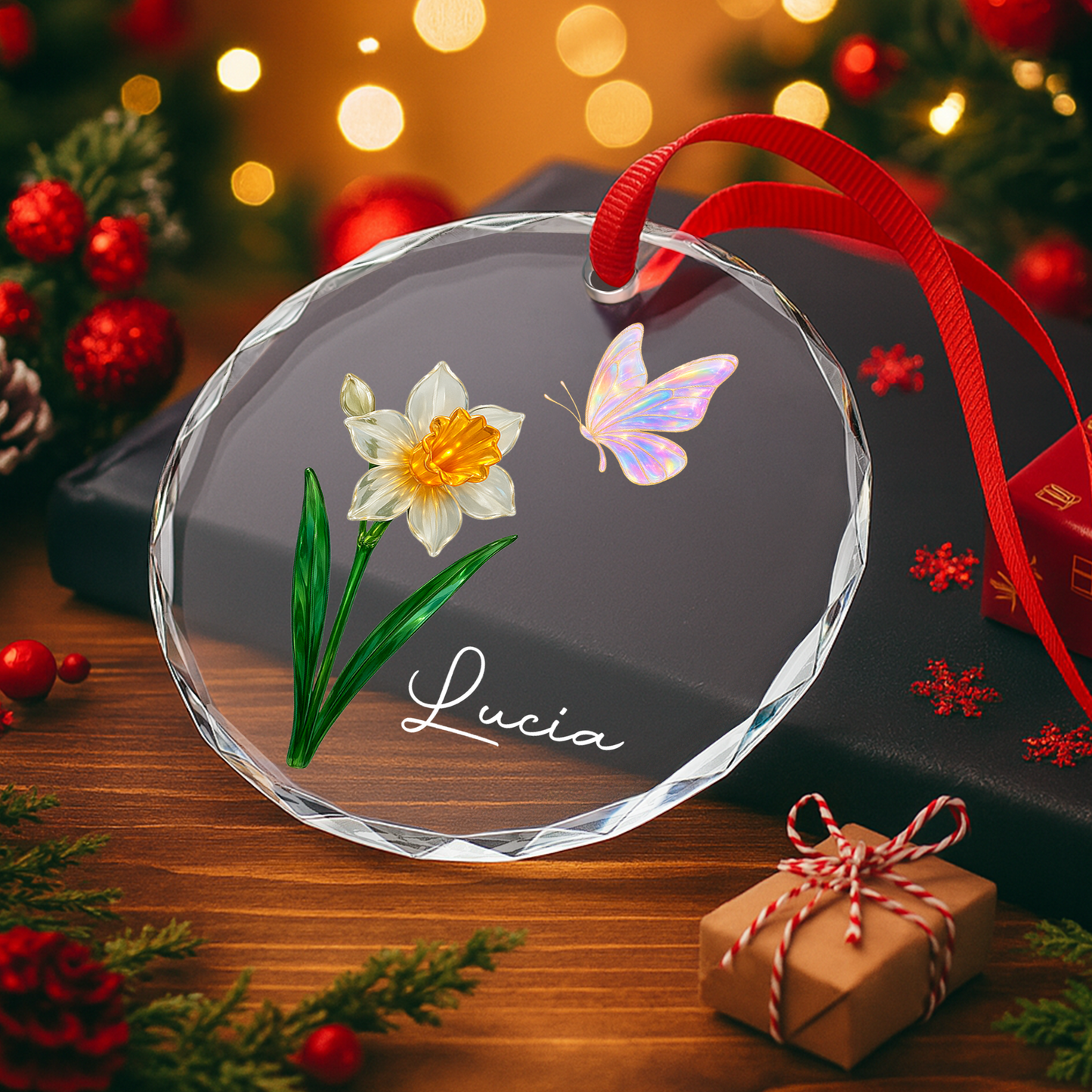 A Blooming Gift for Flower Lovers - Personalized Custom Circle Glass Ornament - INK_3