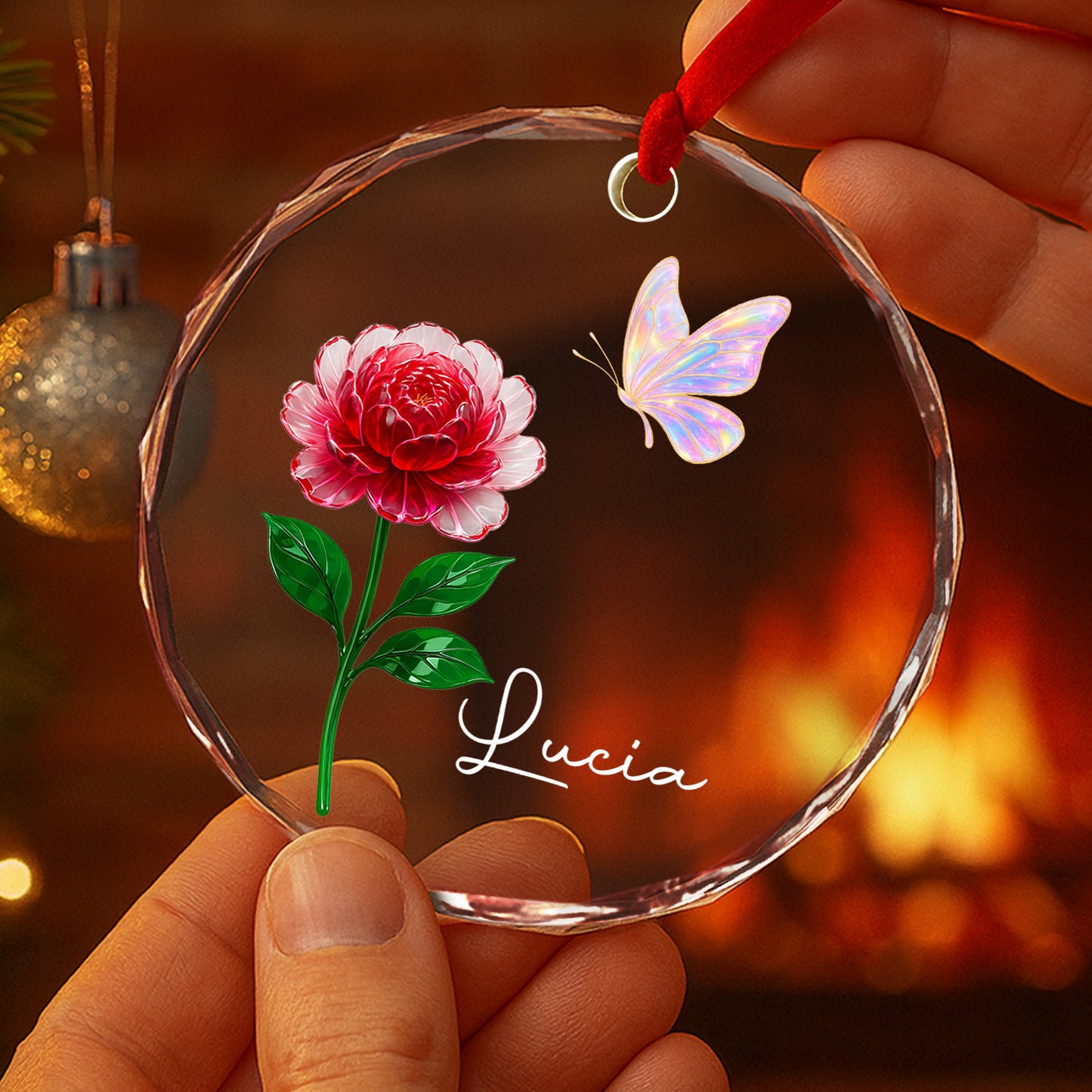 A Blooming Gift for Flower Lovers - Personalized Custom Circle Glass Ornament - INK_3