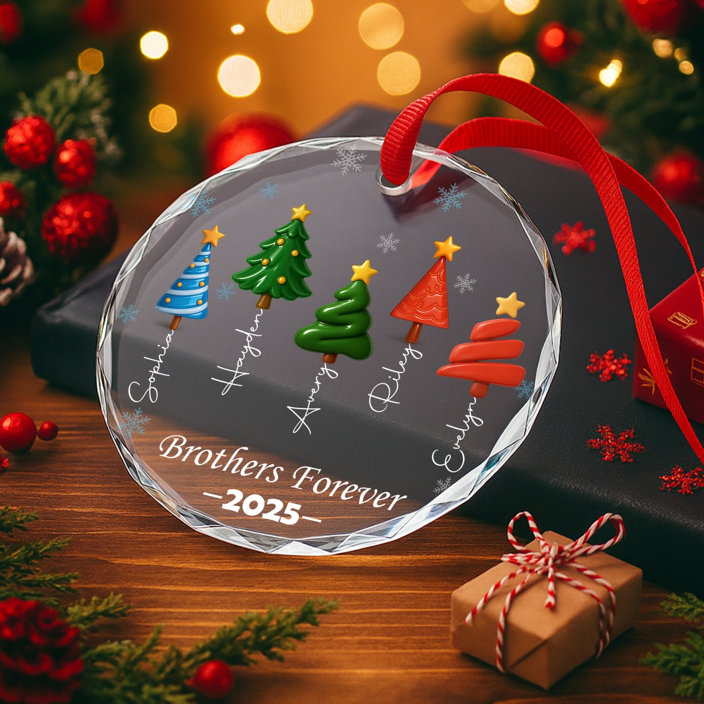 Brothers Bond Forever – Personalized Custom Glass Ornament - INK_25