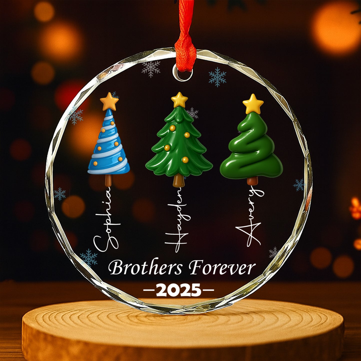 Brothers Bond Forever – Personalized Custom Glass Ornament - INK_25