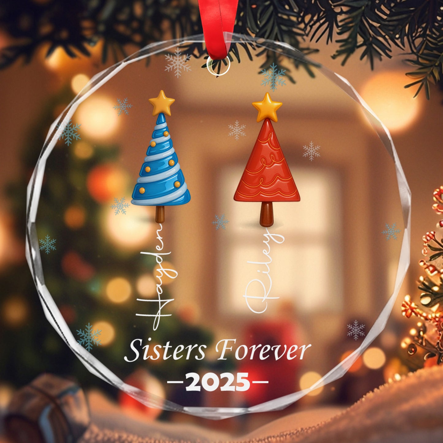 Sisters Tree of Love – Custom Personalized Glass Ornament - INK_24