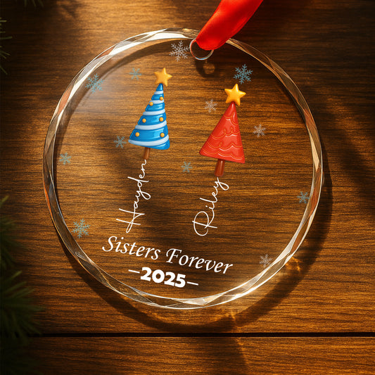 Sisters Tree of Love – Custom Personalized Glass Ornament - INK_24