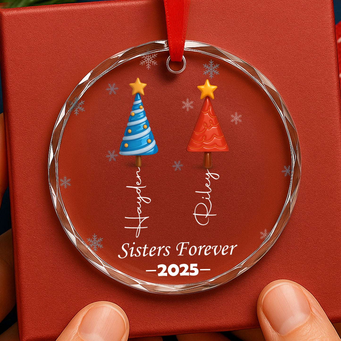 Sisters Tree of Love – Custom Personalized Glass Ornament - INK_24