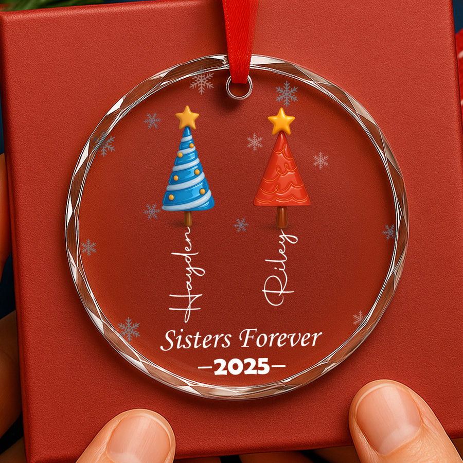 Sisters Tree of Love – Custom Personalized Glass Ornament - INK_24