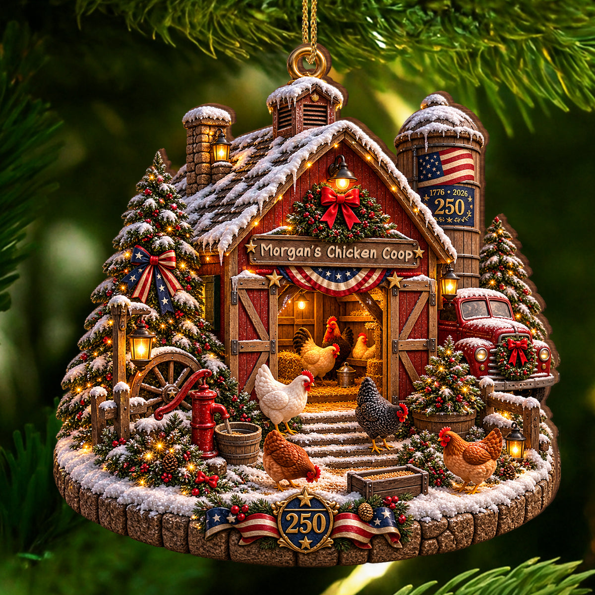 Cozy Christmas Chicken Coop Scene - Custom shape Wood Ornament - CWO_XMAS2 3