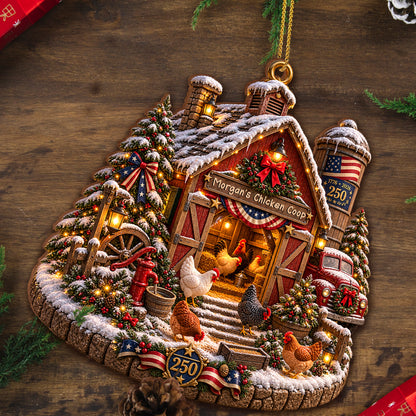 Cozy Christmas Chicken Coop Scene - Custom shape Wood Ornament - CWO_XMAS2 5