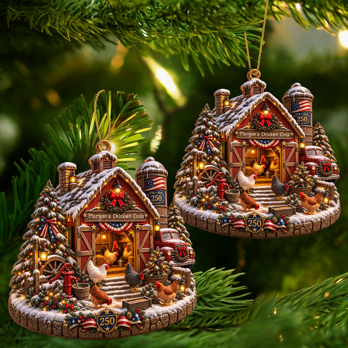 Cozy Christmas Chicken Coop Scene - Custom shape Wood Ornament - CWO_XMAS2 6