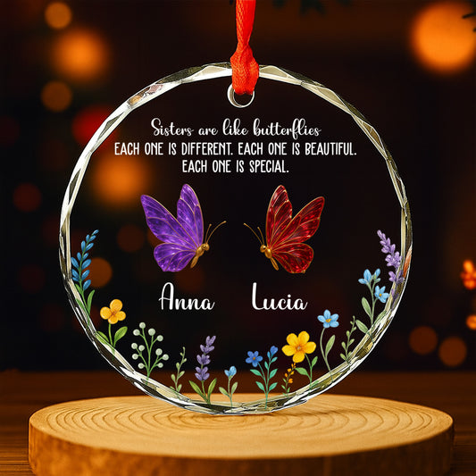 Sisters at Christmas – Custom Personalized Glass Ornament - INK_20