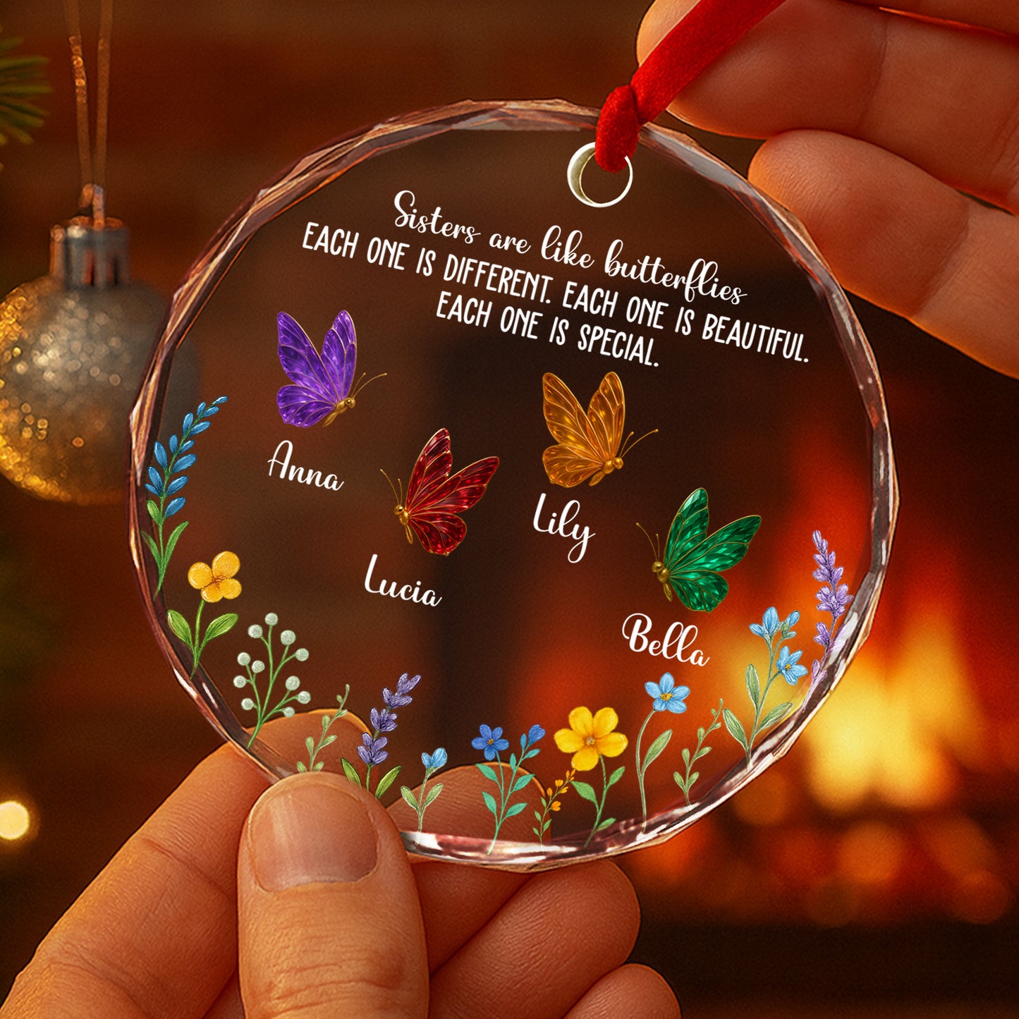Sisters at Christmas – Custom Personalized Glass Ornament - INK_20