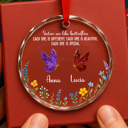 Sisters at Christmas – Custom Personalized Glass Ornament - INK_20