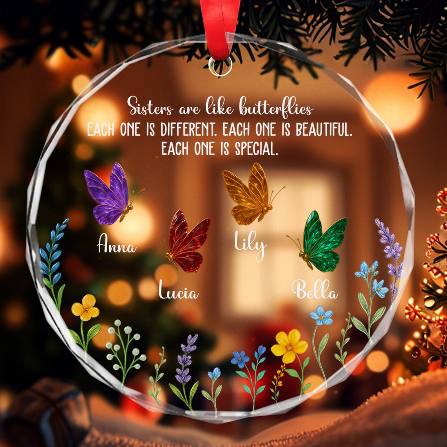 Sisters at Christmas – Custom Personalized Glass Ornament - INK_20
