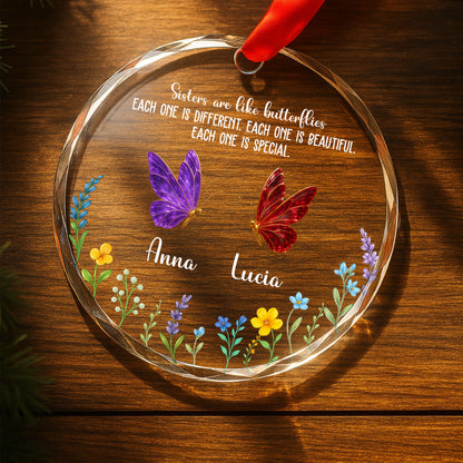 Sisters at Christmas – Custom Personalized Glass Ornament - INK_20
