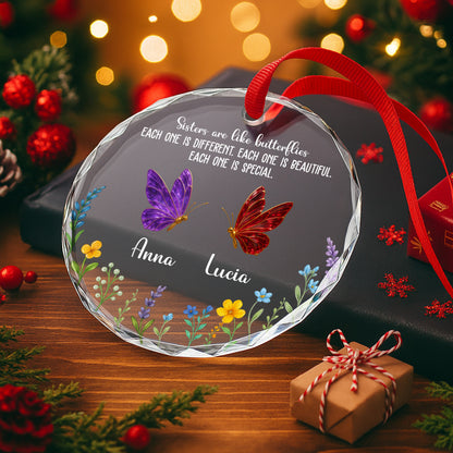 Sisters at Christmas – Custom Personalized Glass Ornament - INK_20