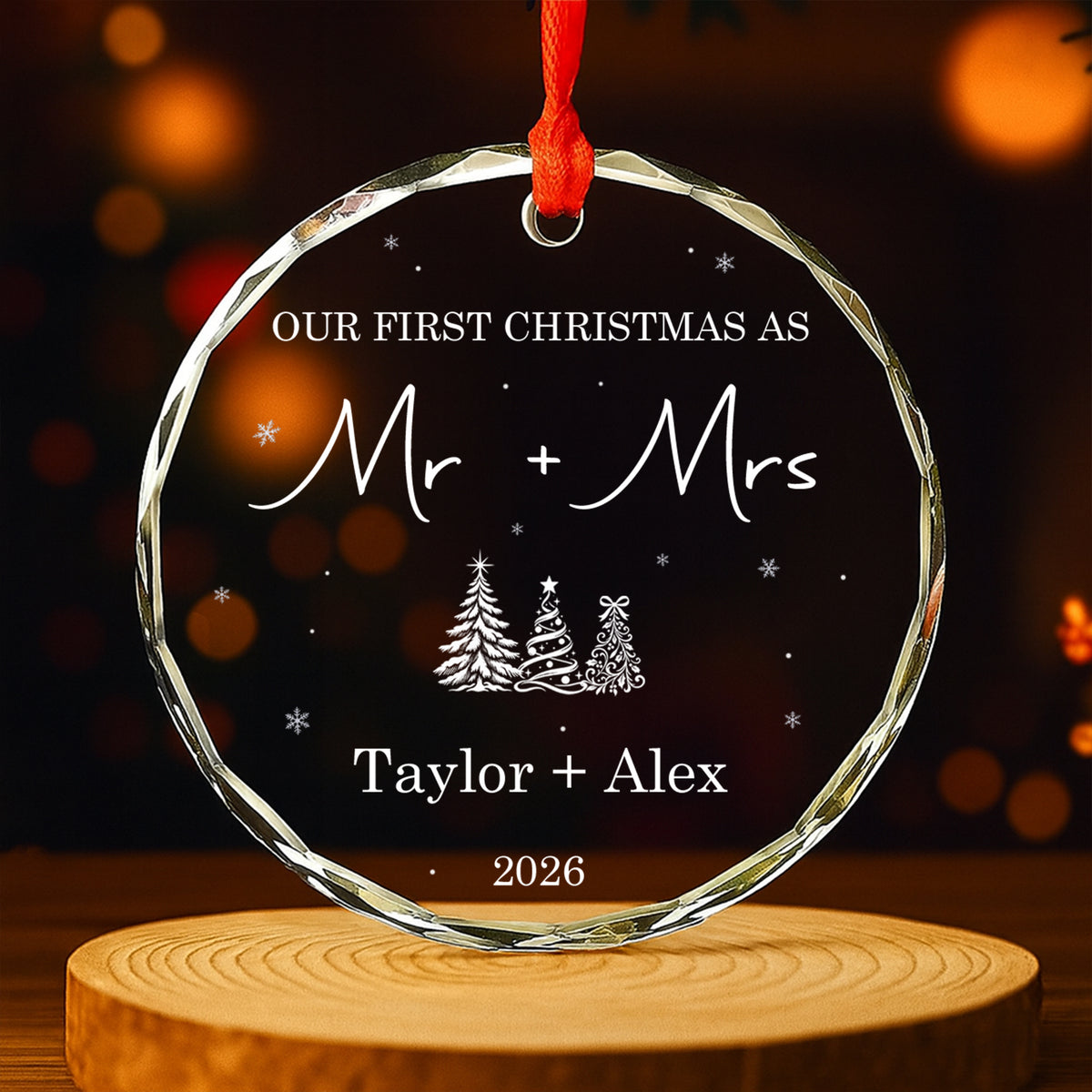 Our First Married Christmas - Personalized Round Glass Ornament - RGO_COU3 1