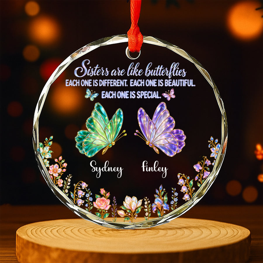Sisters Are Like Butterflies - Personalized Round Glass Ornament - RGO_SIB3 2
