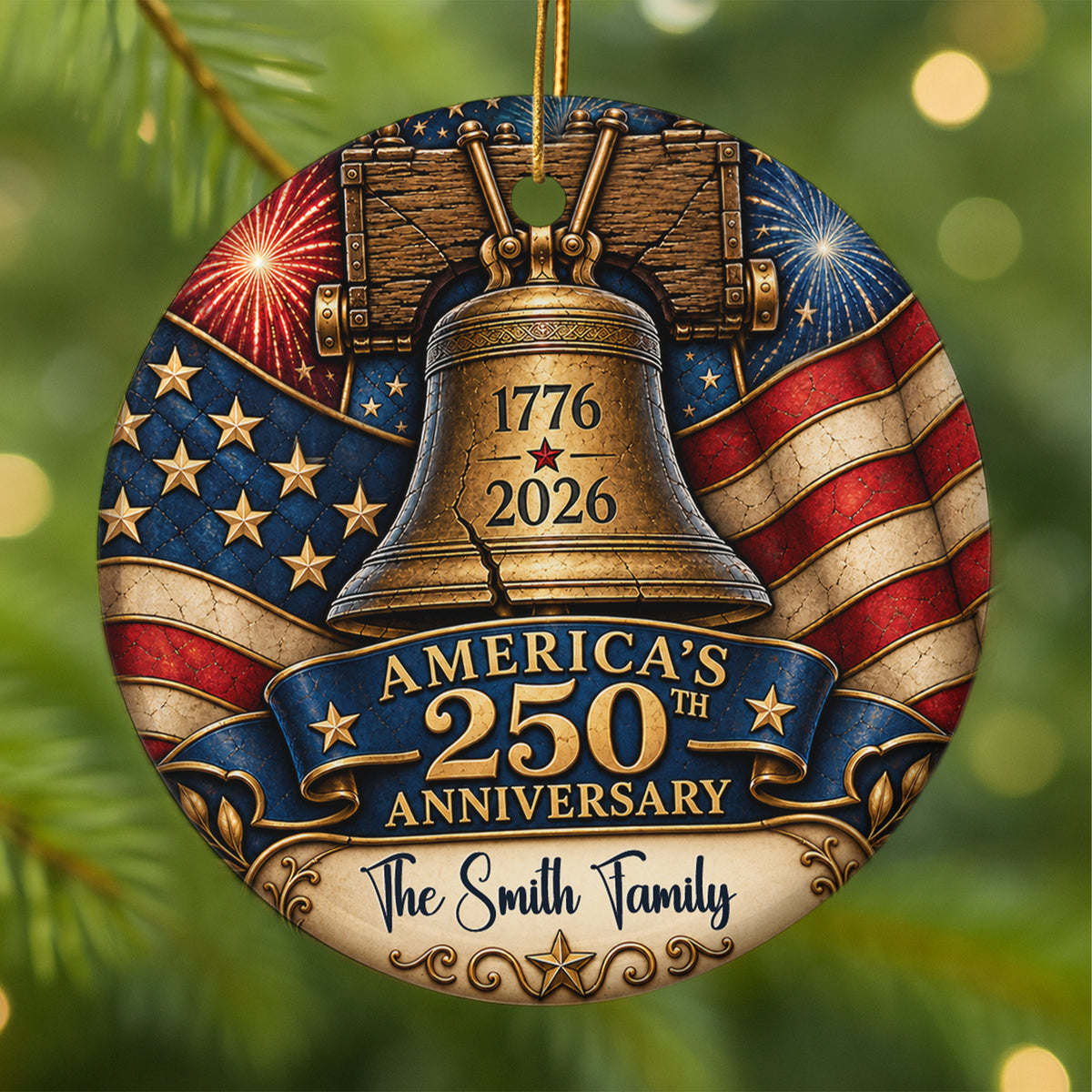 Celebrating 250 Years of America - Personalized Round Ceramic Ornament - RCO_XMAS3 1