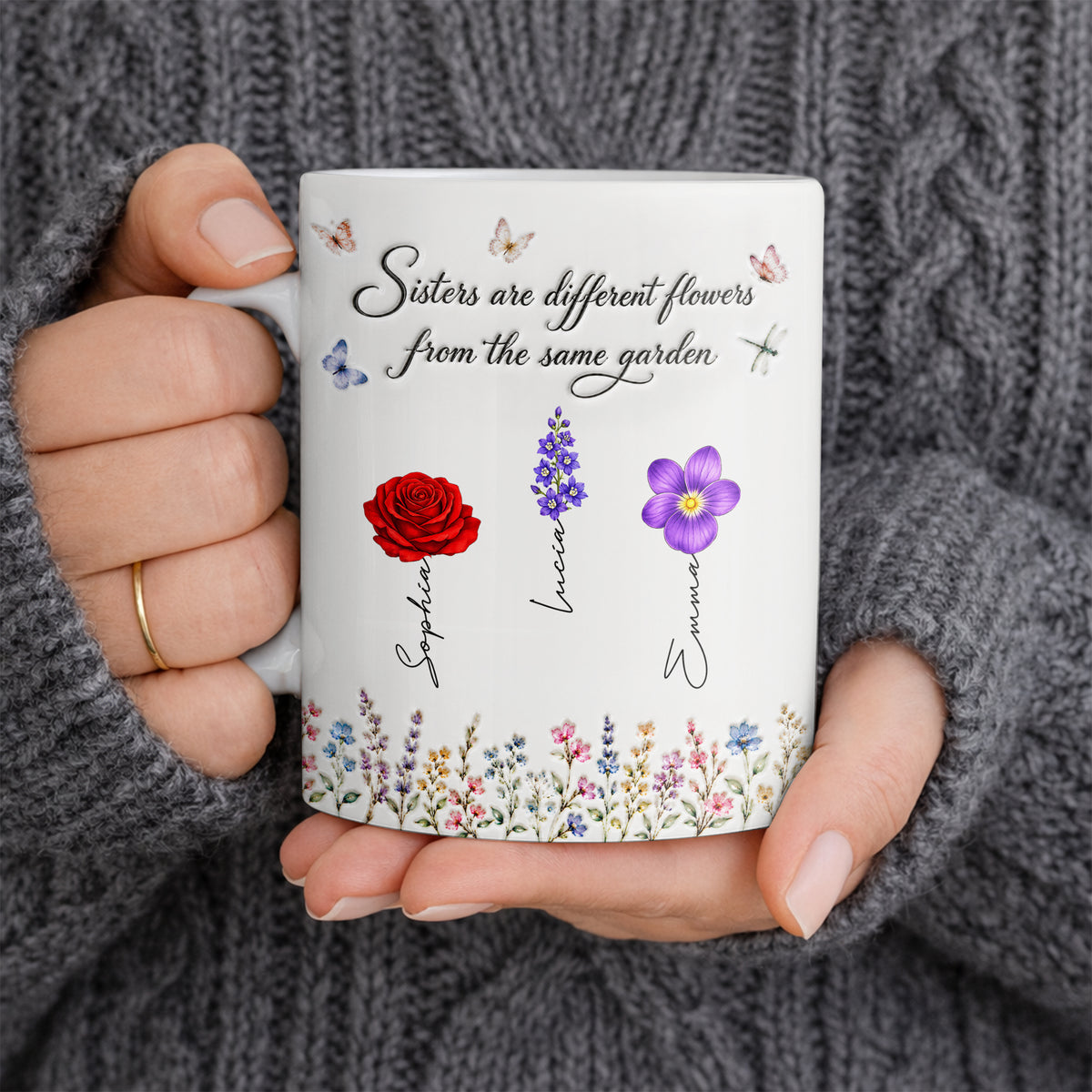 Sisters Different Flowers Garden Bond - Personalized White Mug - MUG_BTE1 2
