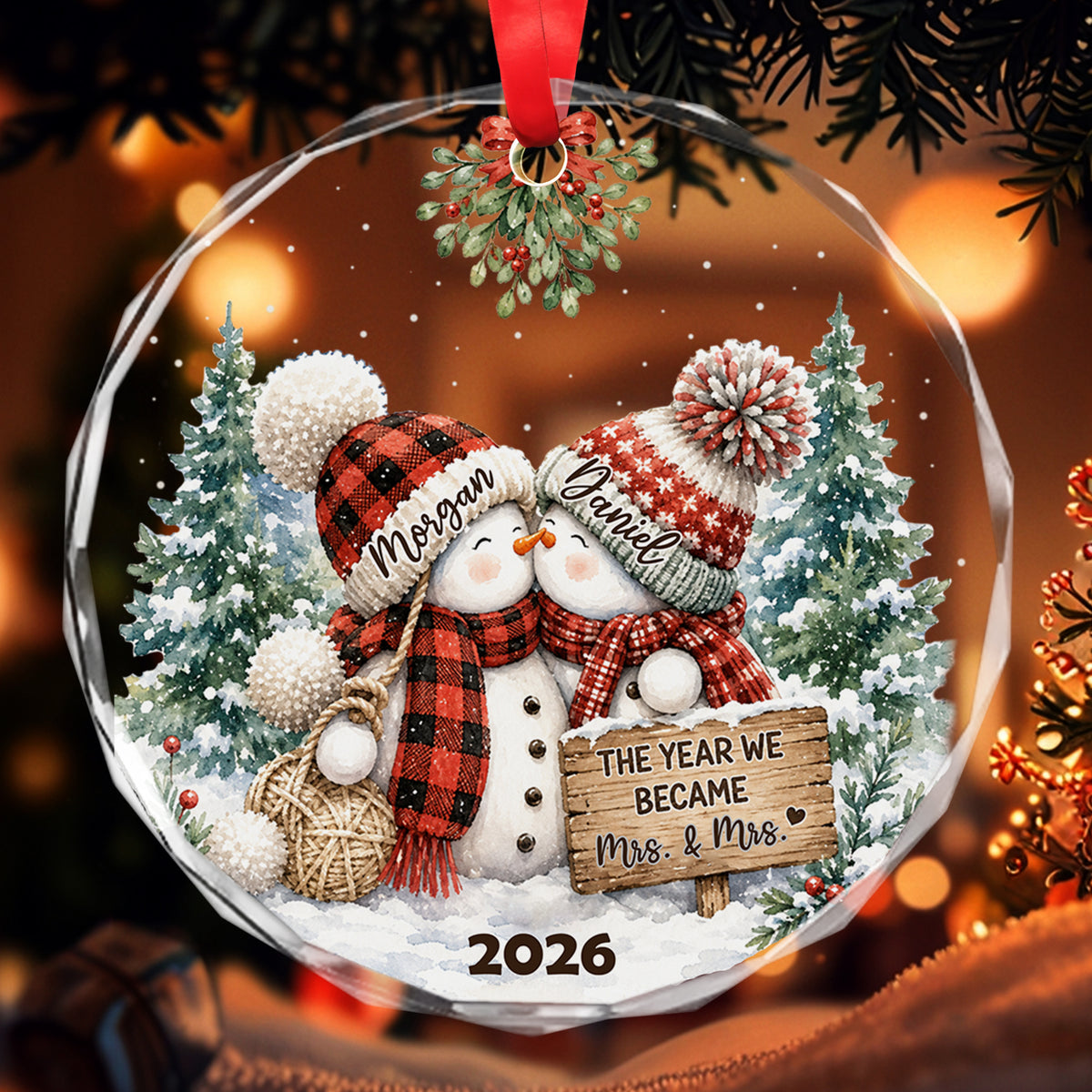 Our Love Story Begins - Personalized Round Glass Ornament - RGO_COU2 1