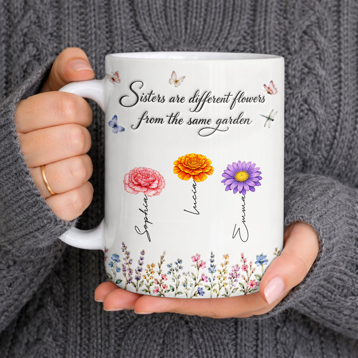 Sisters Different Flowers Garden Bond - Personalized White Mug - MUG_BTE1 4