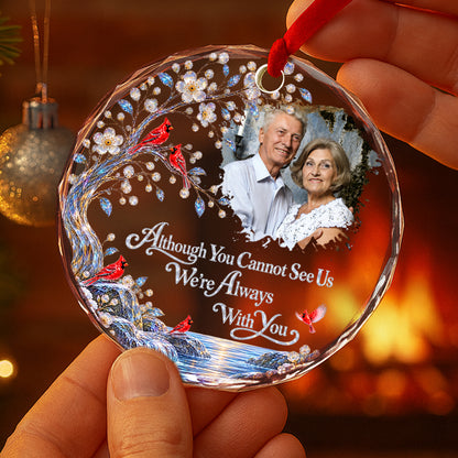 Cardinals On A Cherry Blossom Tree - Personalized Round Glass Ornament - RGO_MEM4 4