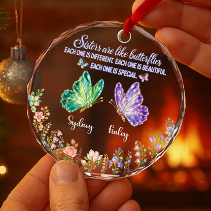 Sisters Are Like Butterflies - Personalized Round Glass Ornament - RGO_SIB3 4