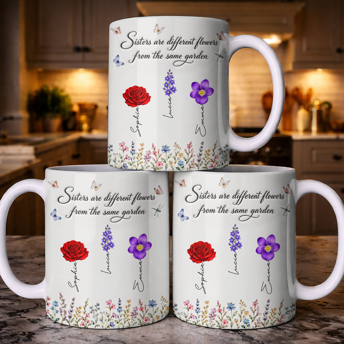 Sisters Different Flowers Garden Bond - Personalized White Mug - MUG_BTE1 5