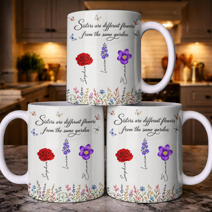 Sisters Different Flowers Garden Bond - Personalized White Mug - MUG_BTE1 5