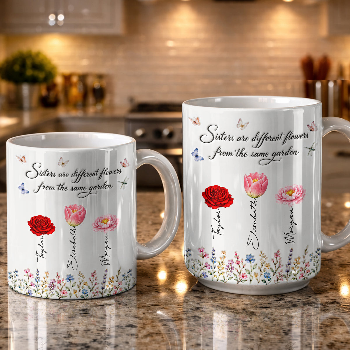 Sisters Different Flowers Garden Bond - Personalized White Mug - MUG_BTE1 6