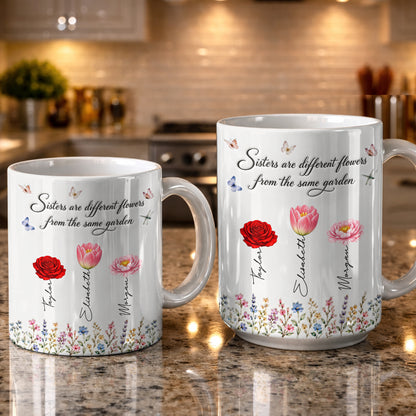 Sisters Different Flowers Garden Bond - Personalized White Mug - MUG_BTE1 6