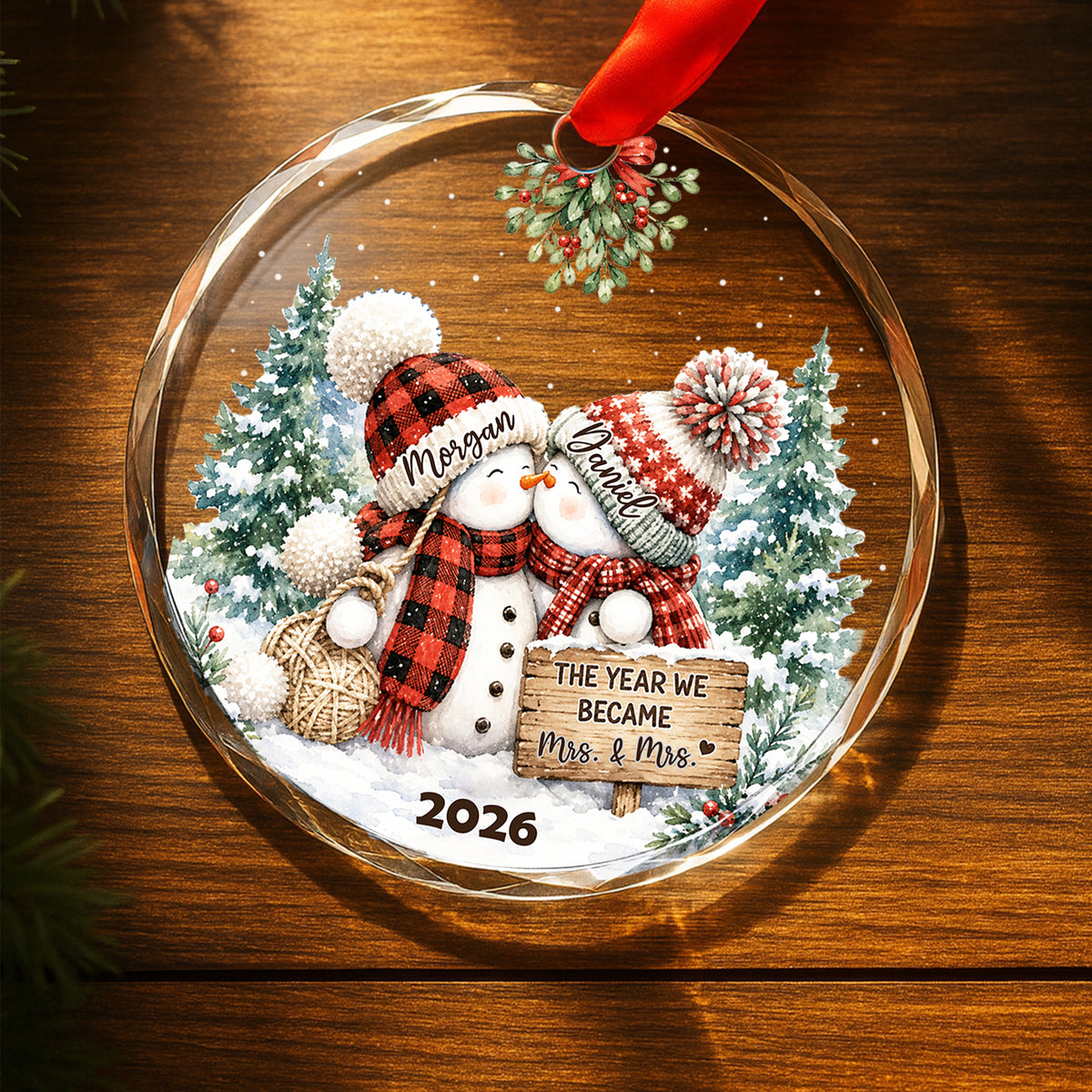 Our Love Story Begins - Personalized Round Glass Ornament - RGO_COU2 2