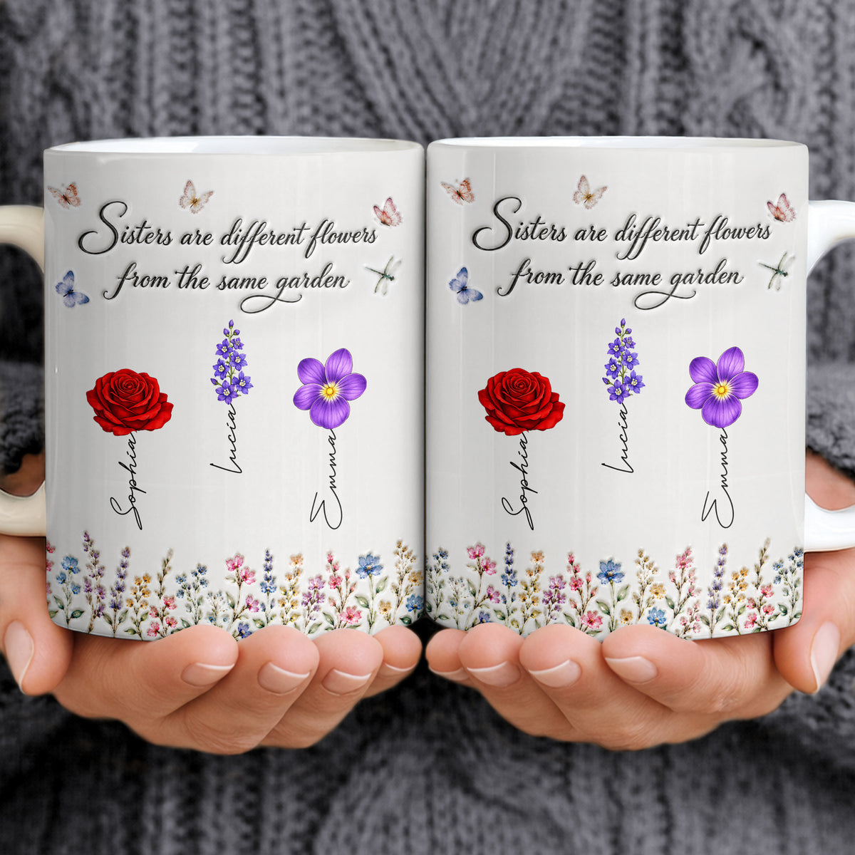 Sisters Different Flowers Garden Bond - Personalized White Mug - MUG_BTE1 7