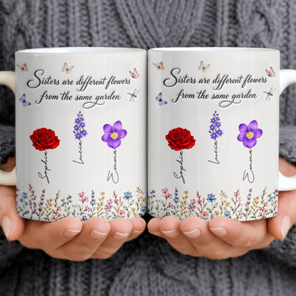 Sisters Different Flowers Garden Bond - Personalized White Mug - MUG_BTE1 7