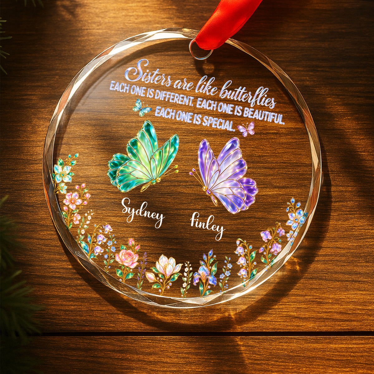 Sisters Are Like Butterflies - Personalized Round Glass Ornament - RGO_SIB3 7