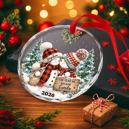 Our Love Story Begins - Personalized Round Glass Ornament - RGO_COU2 3